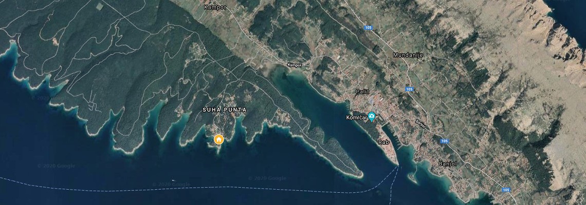 mapa Hotel Carolina, Rab