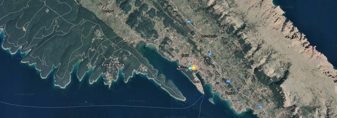 mapa Grand Hotel Imperial, Rab