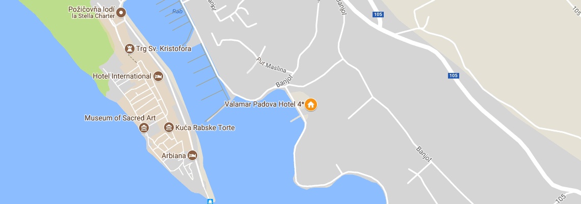 mapa Hotel Padova, Rab